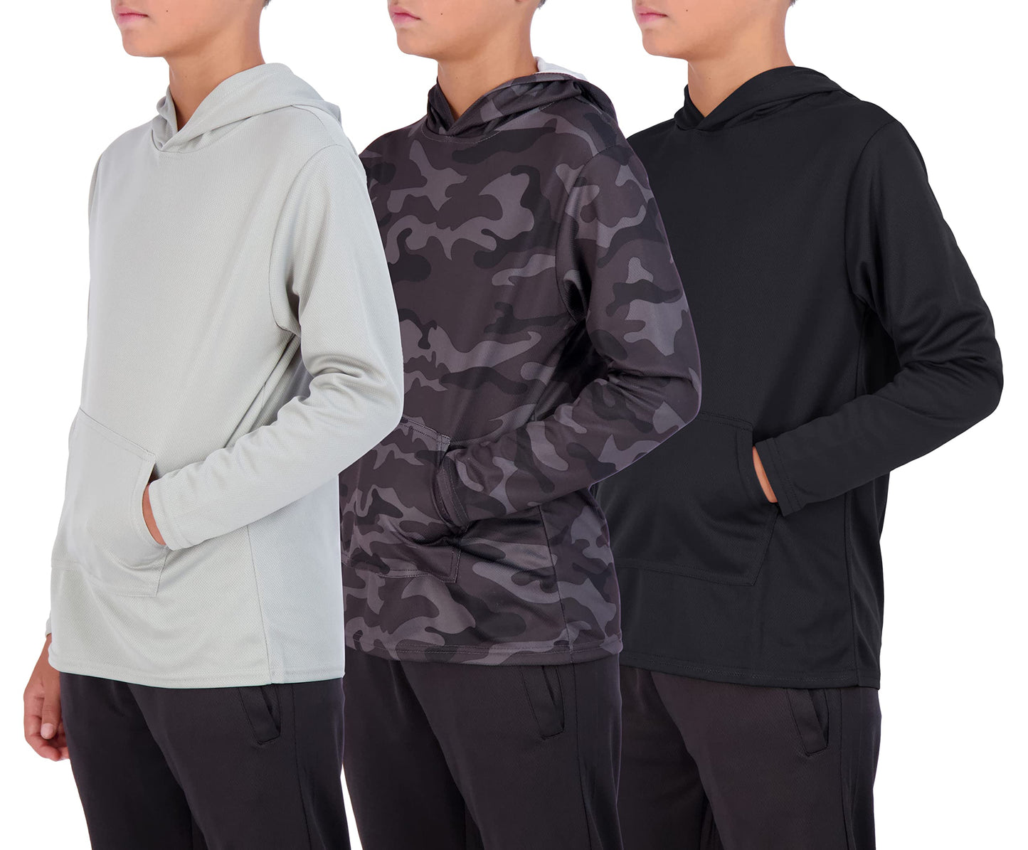 Real Essentials 3 Pack: Boys Hoodies – Youth Mesh Long Sleeve Sweatshirts.