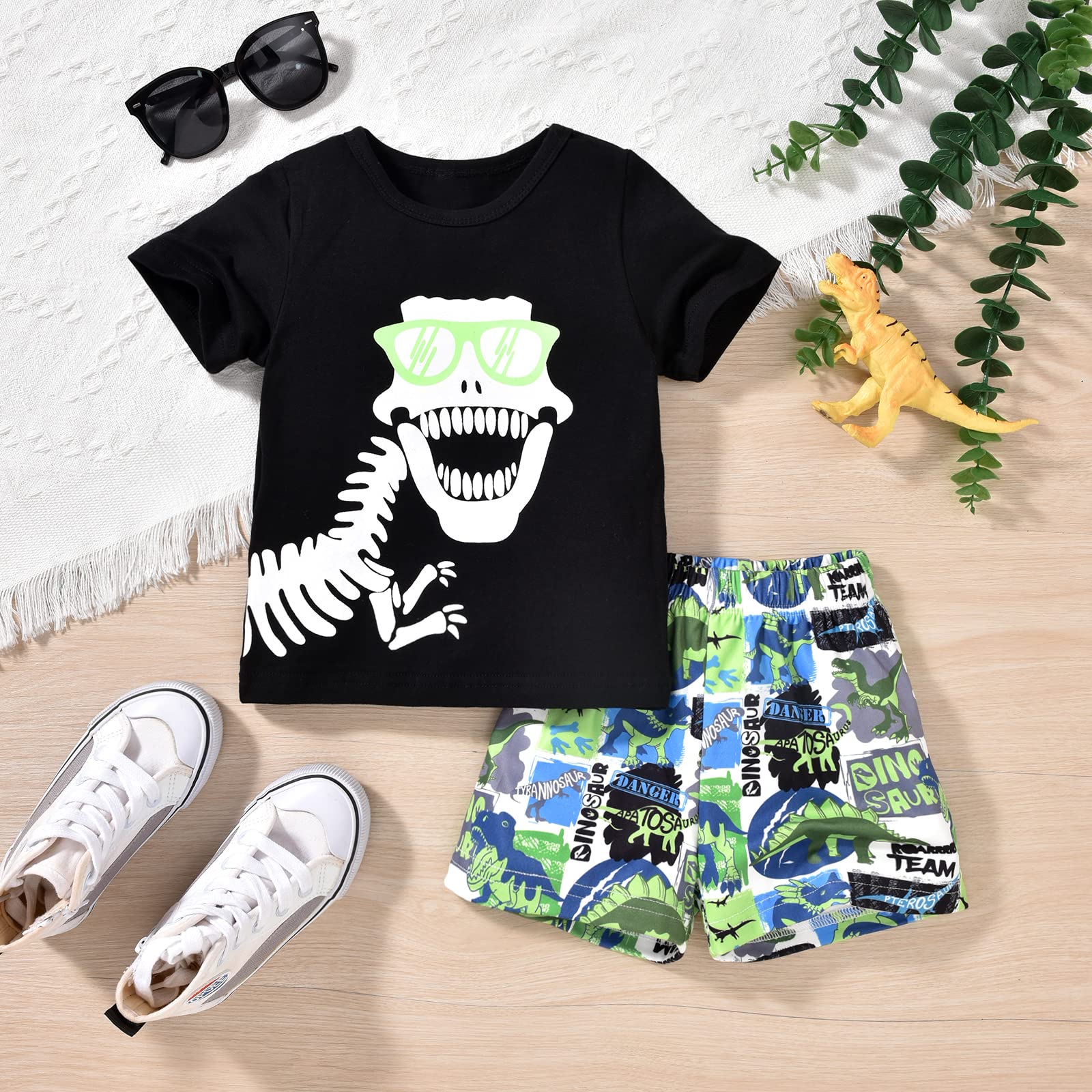 fioukiay 4T Black Toddler Boys Sring Summer Shorts Set Boys Letter Printed Palm Leaf Clothes Outfit