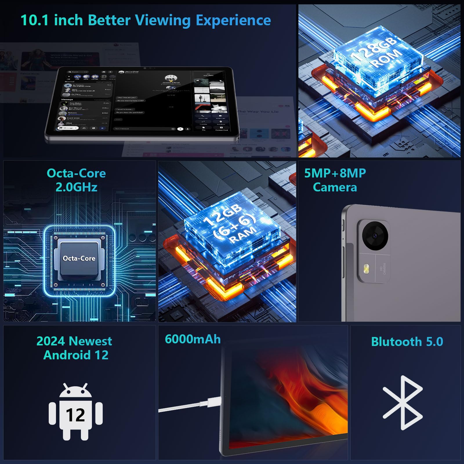 JIKOCXN Tablet 11 inch Android 12 Tablets, 12GB+128GB,1TB Expand, Widevine L1 Compatible 8-Core Tablet with 5G WiFi, 8000mAh Battery, Camera, 11" IPS Big Screen (Beige)