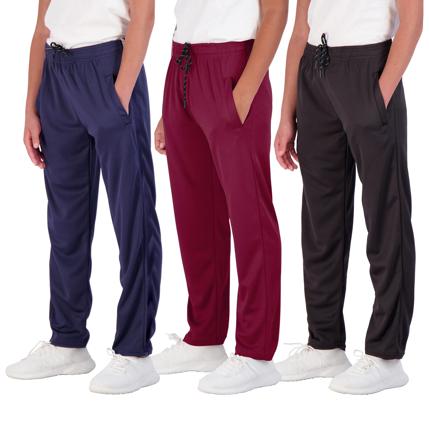 Real Essentials 3 Pack: Boys' Mesh Open Bottom Active Sweatpants with Pockets