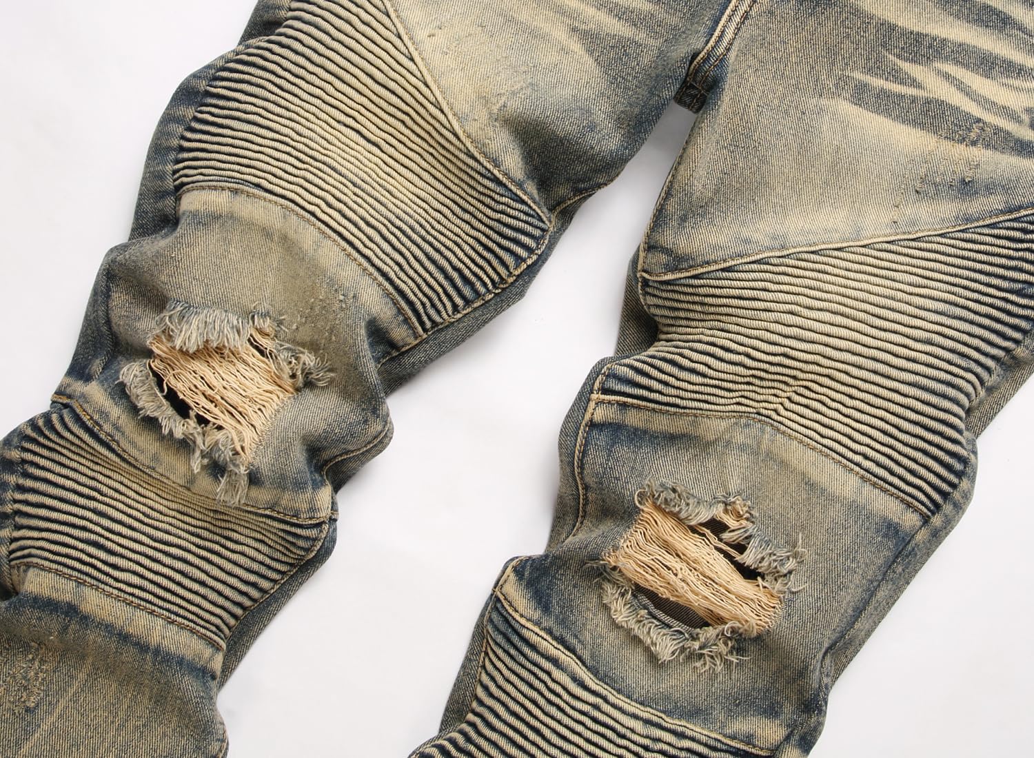 AITITIA Men's Biker Zipper Deco Washed Straight Fit Jeans (40, 002 Light Blue)