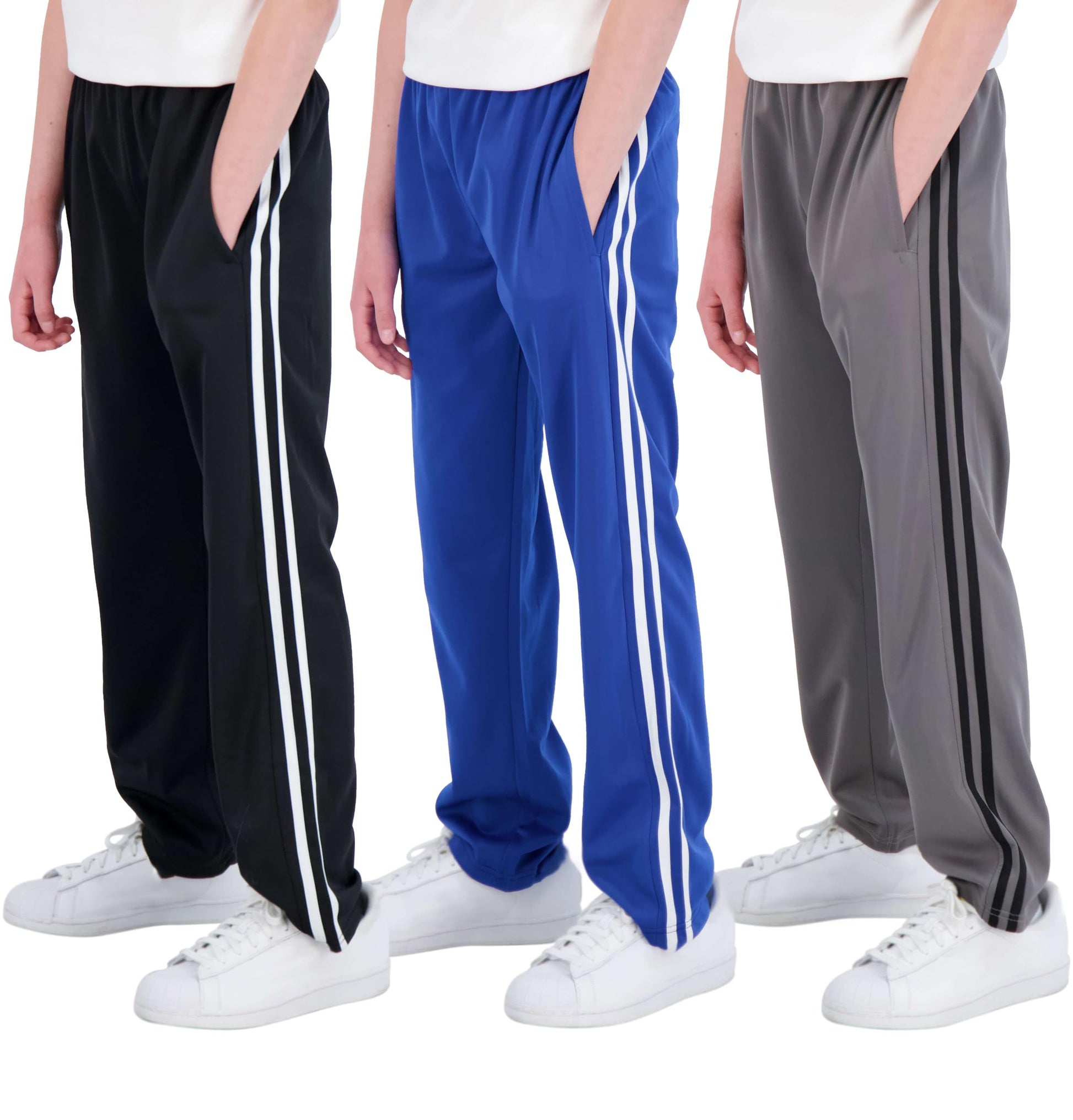 Real Essentials 3 Pack: Boys' Tricot Open Bottom Fleece-Lined Sweatpants.
