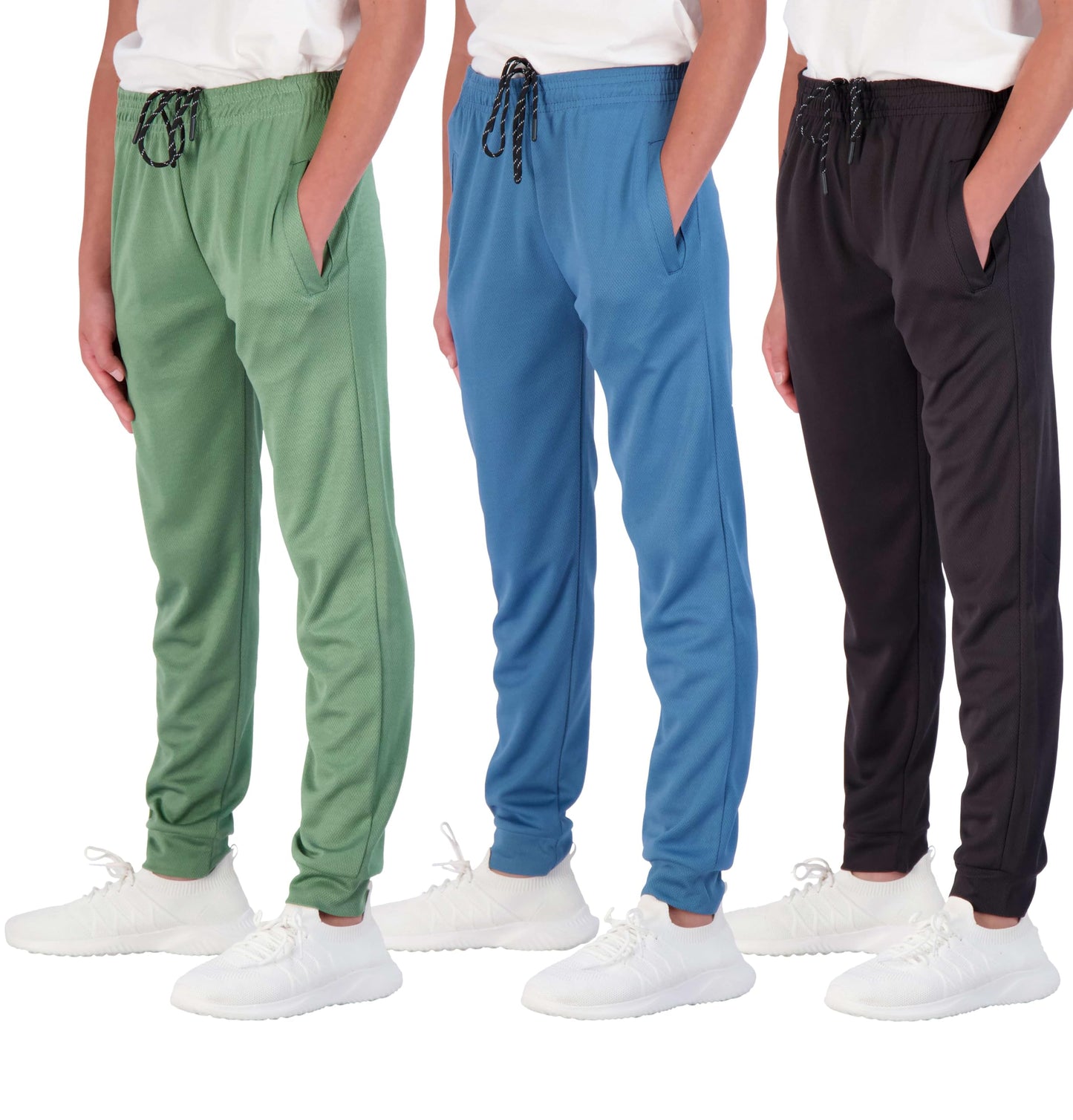 Real Essentials 3 Pack: Boy's Mesh Active Athletic Casual Jogger Sweatpants with Pockets .