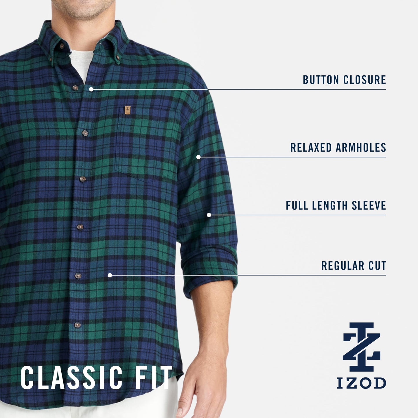 IZOD Men's Stratton Flannel Long Sleeve Button Down Shirt, Asphalt, S