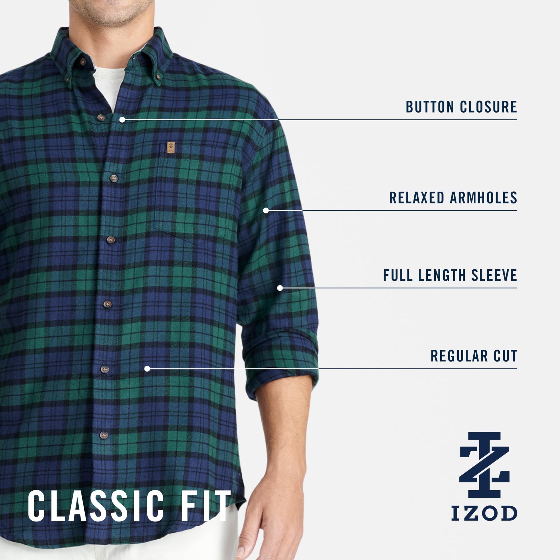 IZOD Men's Stratton Flannel Long Sleeve Button Down Shirt, Asphalt, S