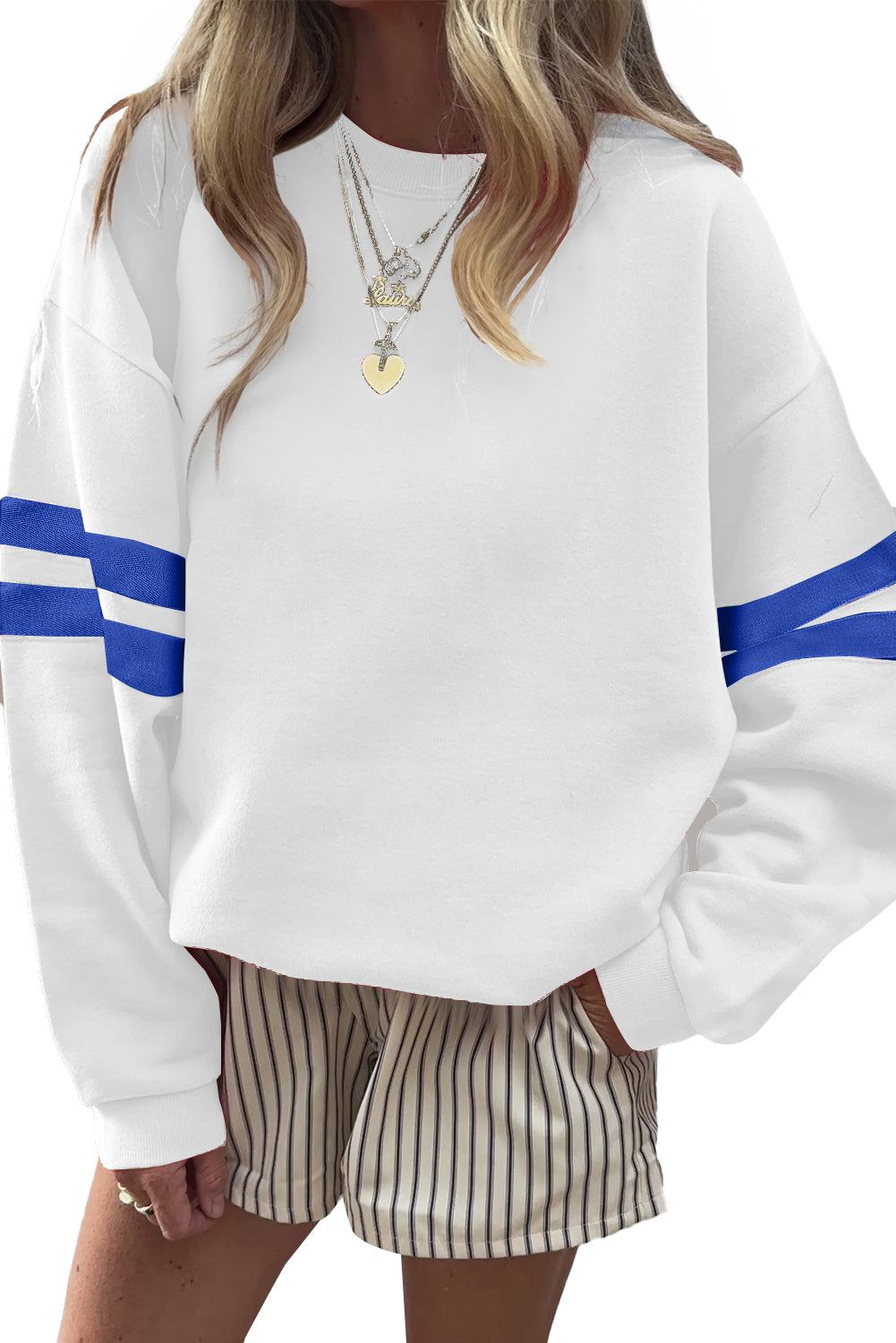 Black Preppy Striped Sleeve Loose Sweatshirt 