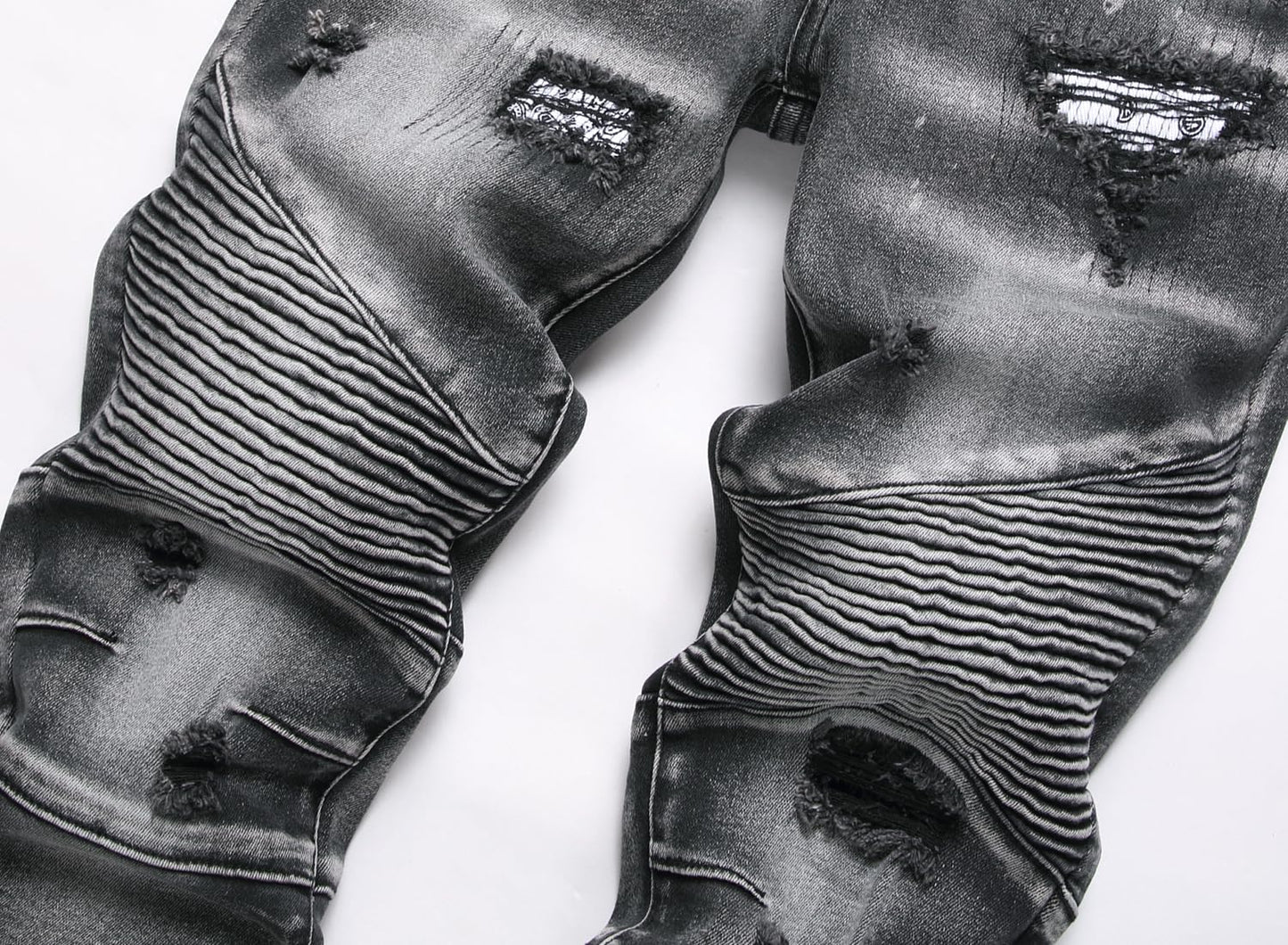 AITITIA Men's Biker Zipper Deco Washed Straight Fit Jeans (40, 002 Light Blue)