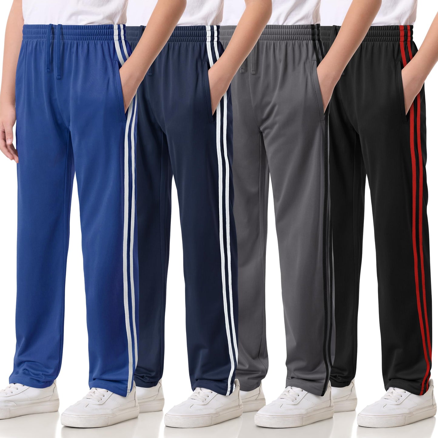 4 Pack Boys Lightweight Sweatpants, Tricot Sweatpants for Boys 