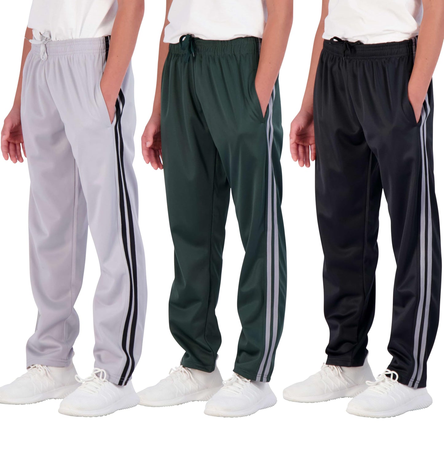 Real Essentials 3 Pack: Boys' Tricot Open Bottom Fleece-Lined Sweatpants.