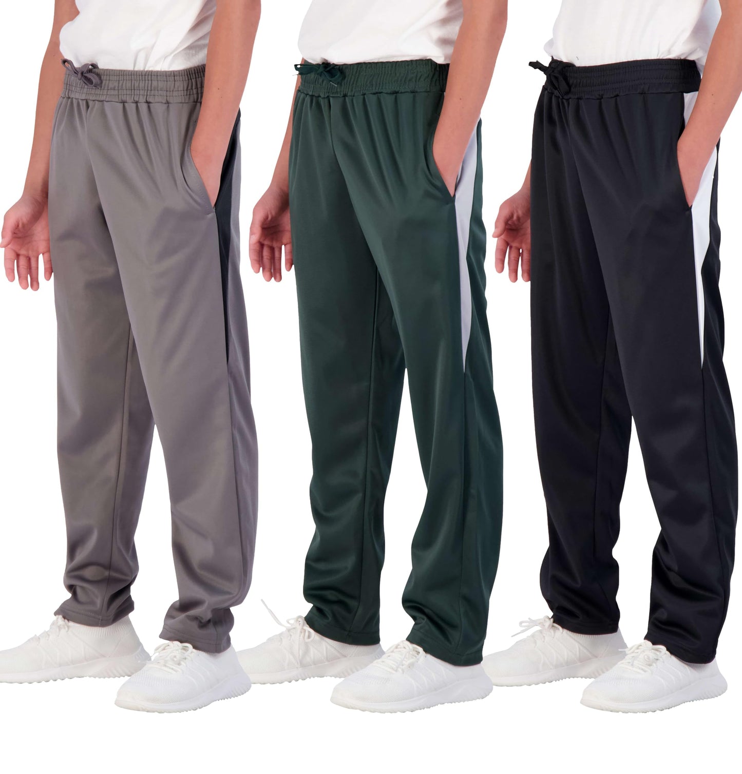 Real Essentials 3 Pack: Boys' Tricot Open Bottom Fleece-Lined Sweatpants with Pockets