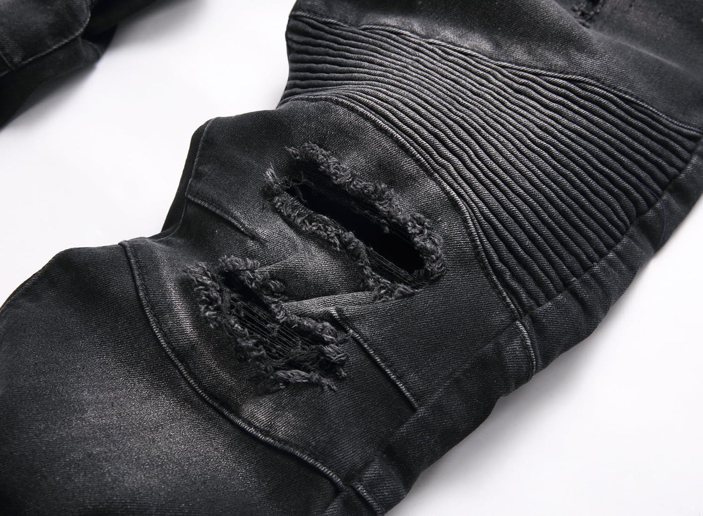 AITITIA Men's Biker Zipper Deco Washed Straight Fit Jeans (40, 002 Light Blue)