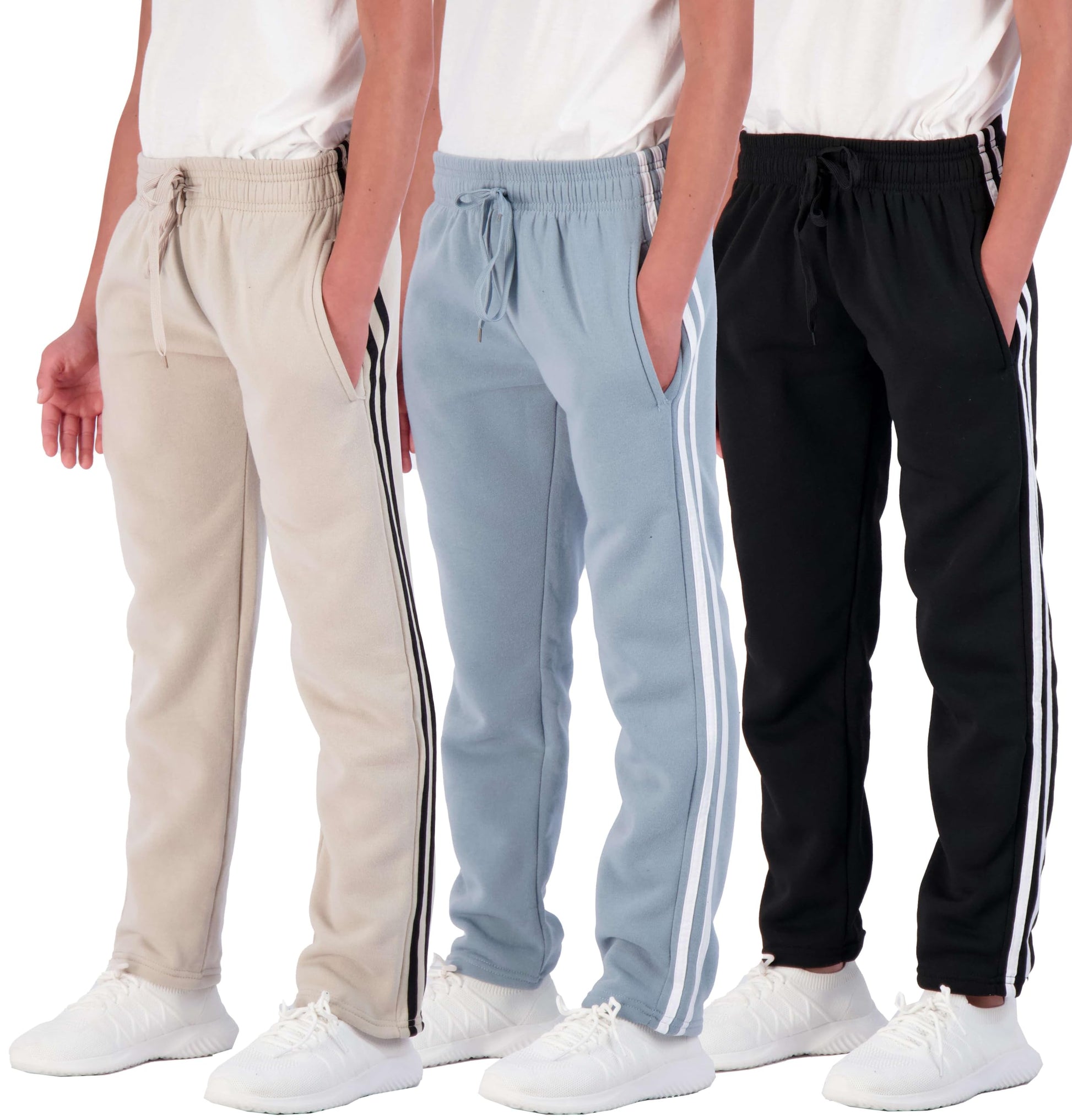 Real Essentials 3 Pack: Boys Tech Fleece Jogger Active Sweatpants with Pockets