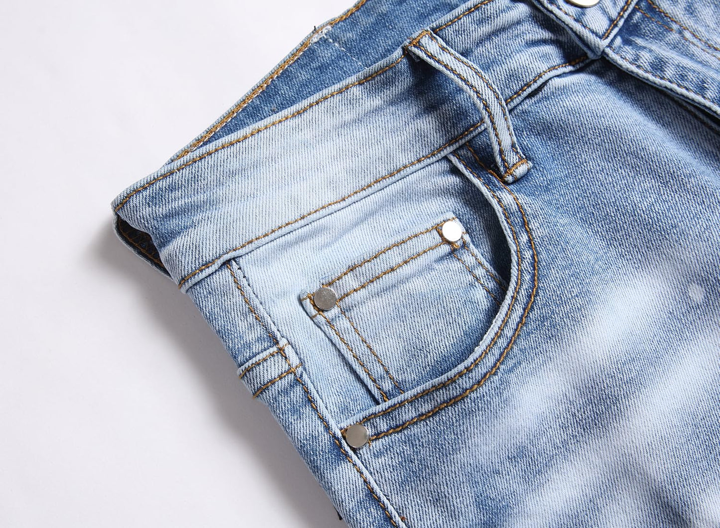 AITITIA Men's Biker Zipper Deco Washed Straight Fit Jeans (40, 002 Light Blue)