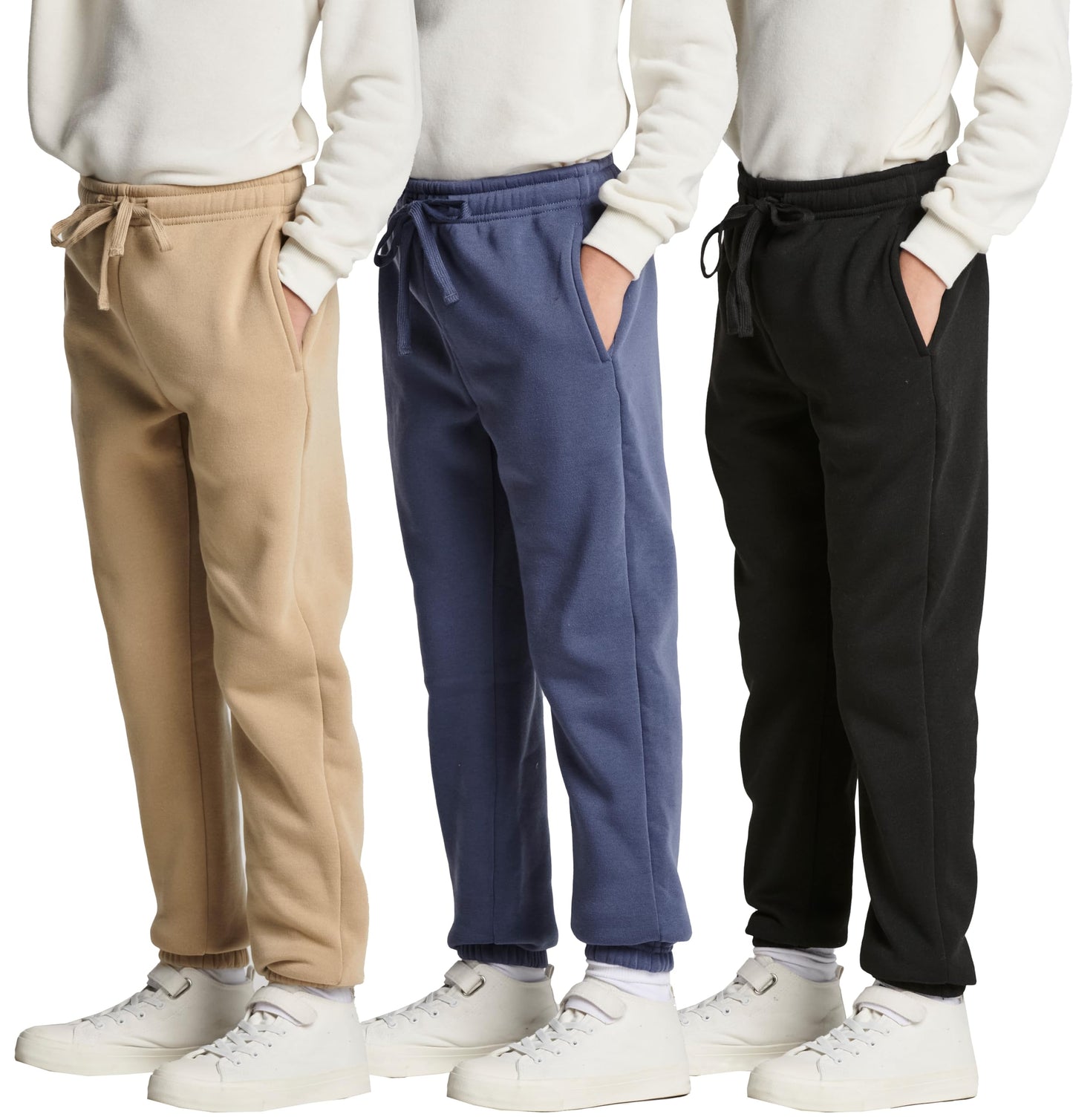 Real Essentials 3 Pack: Boys Tech Fleece Jogger Active Sweatpants with Pockets