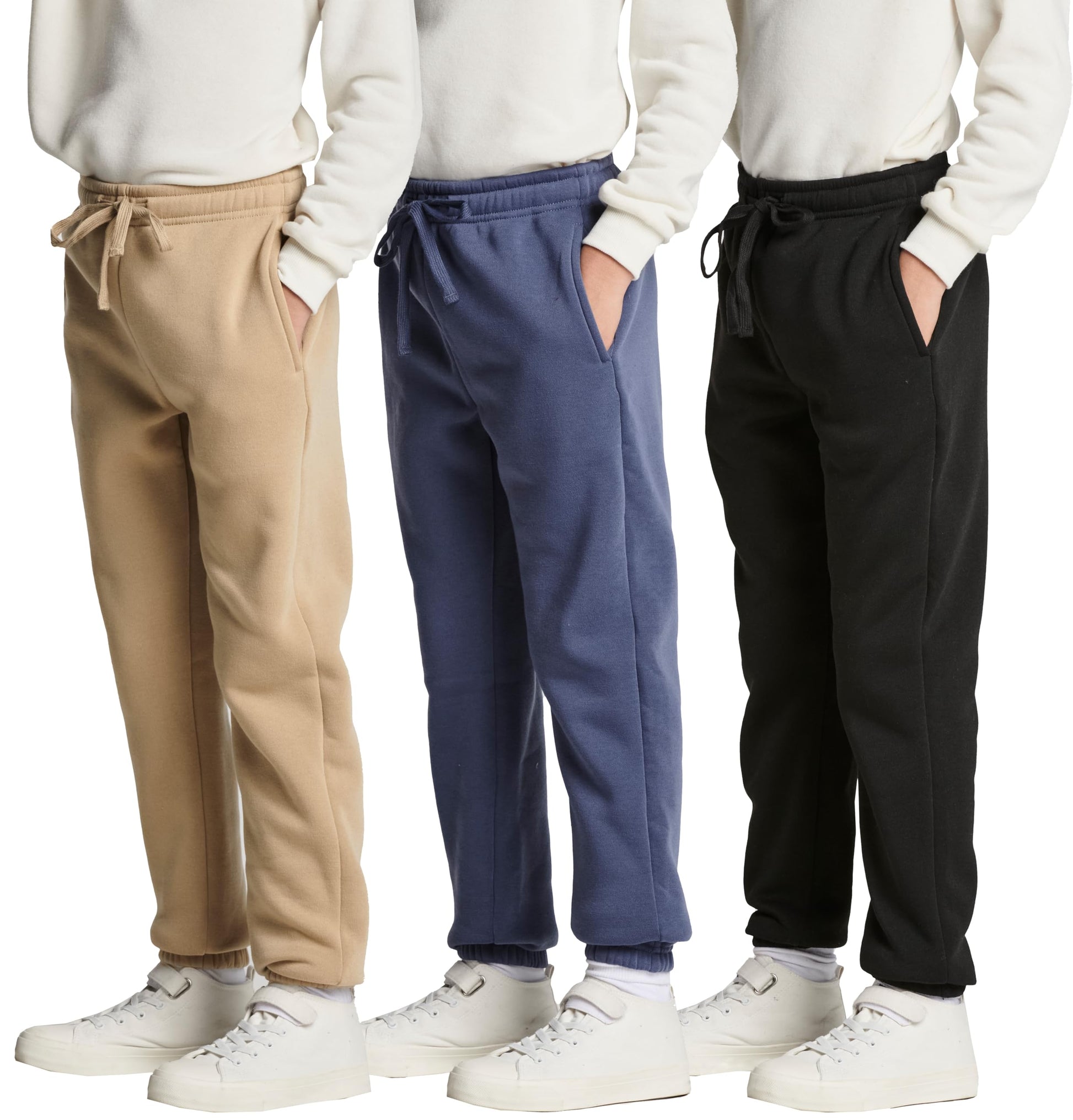 Real Essentials 3 Pack: Boys Tech Fleece Jogger Active Sweatpants with Pockets