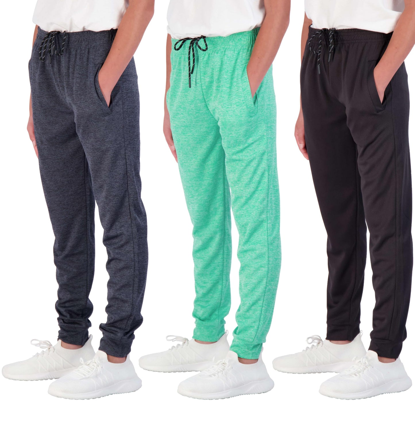 Real Essentials 3) Pack: Boy's Mesh Active Athletic Casual Jogger Sweatpants with Pockets .