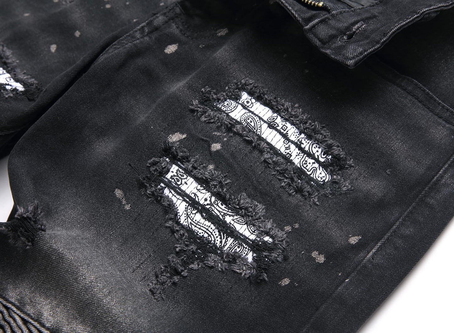 AITITIA Men's Biker Zipper Deco Washed Straight Fit Jeans (40, 002 Light Blue)