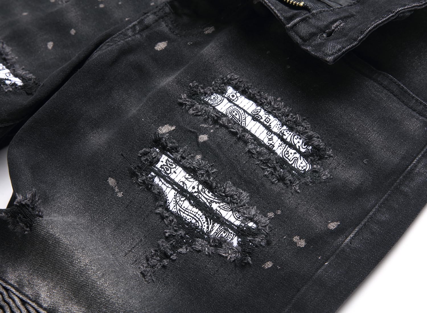 AITITIA Men's Biker Zipper Deco Washed Straight Fit Jeans (40, 002 Light Blue)