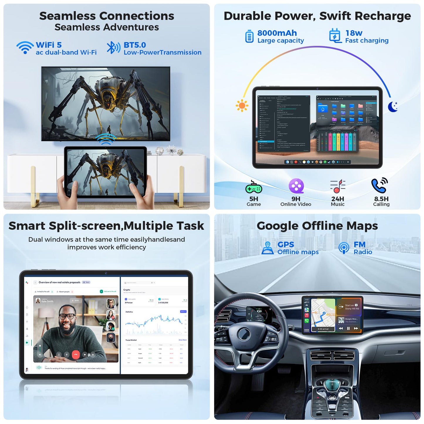 Android 15 Tablets 12 inch, 24GB（8+16）RAM+256 Storage(Expand to 1TB).