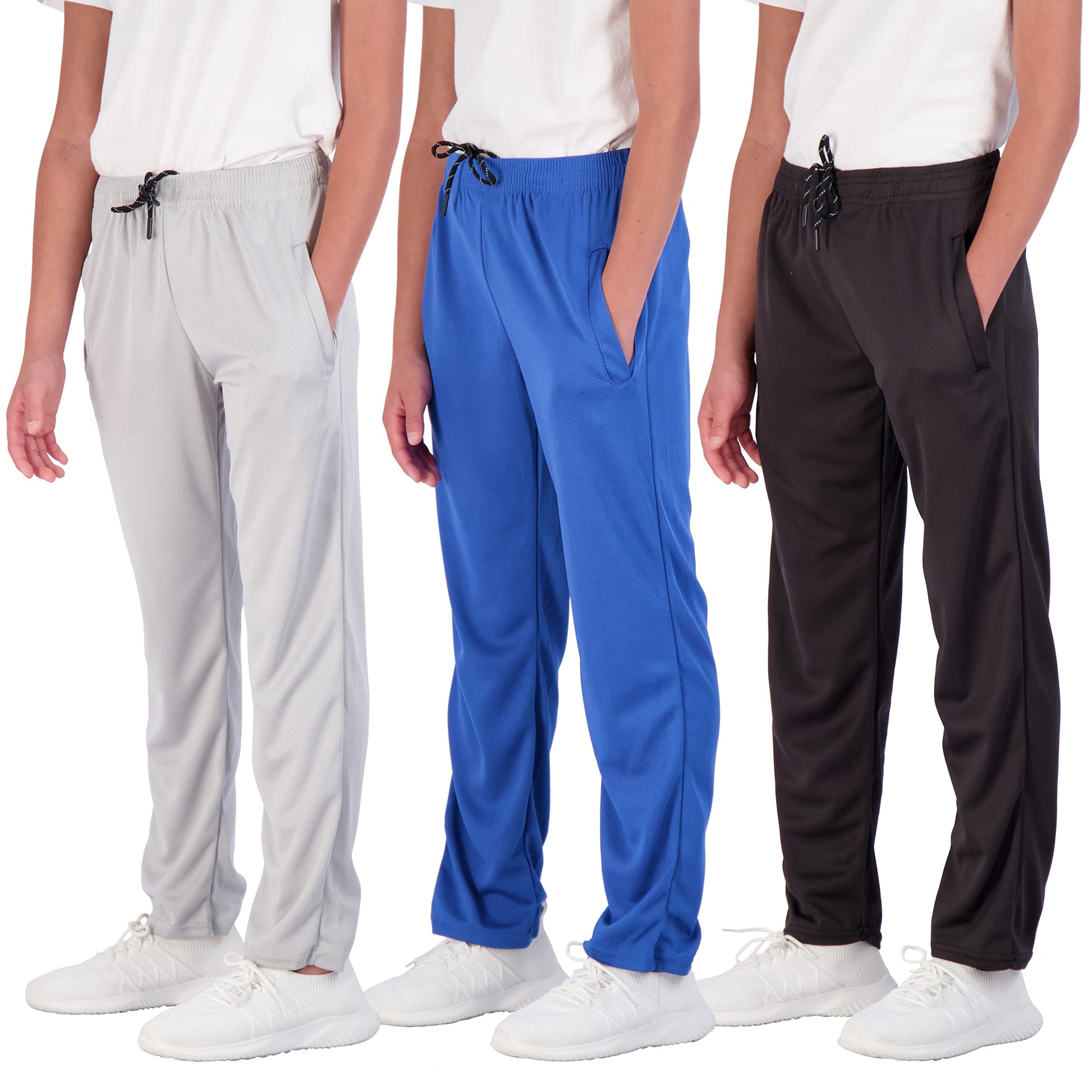 Real Essentials 3 Pack: Boys' Mesh Open Bottom Active Sweatpants 