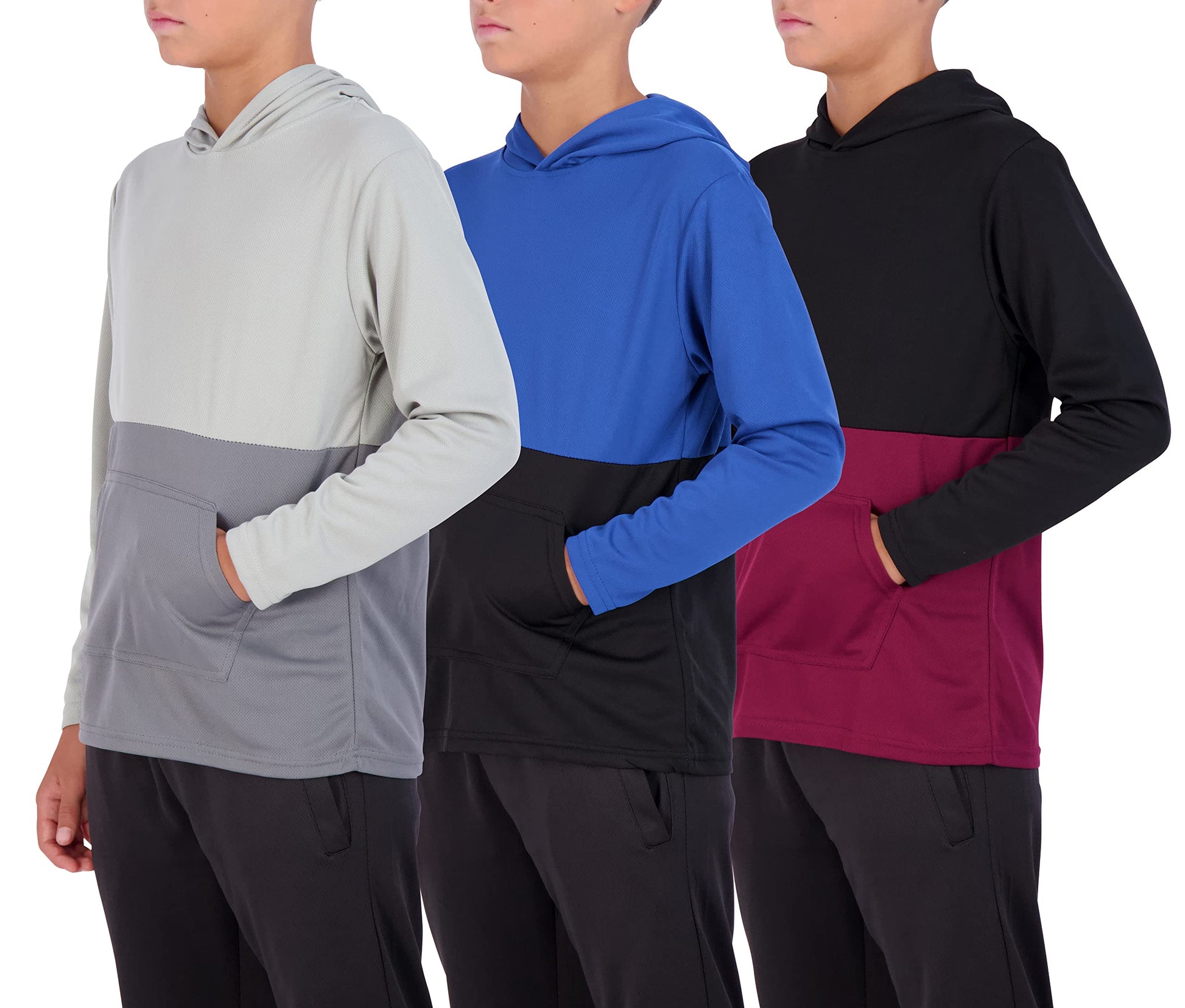 Real Essentials 3 Pack: Boys Hoodies – Youth Mesh Long Sleeve Sweatshirts.