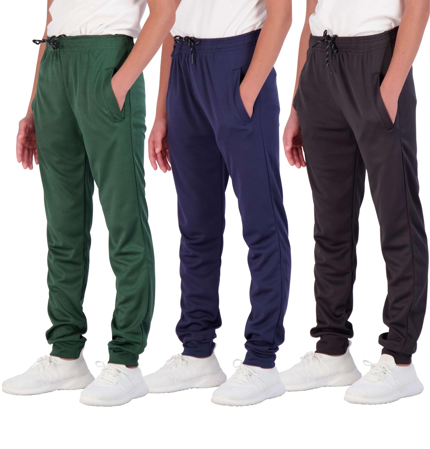 Real Essentials 3) Pack: Boy's Mesh Active Athletic Casual Jogger Sweatpants with Pockets .