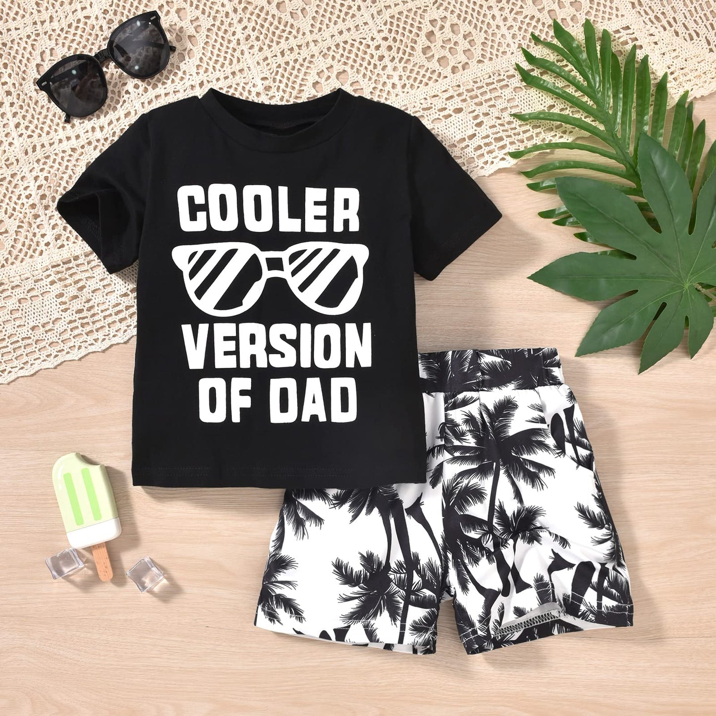 fioukiay 4T Black Toddler Boys Sring Summer Shorts Set Boys Letter Printed Palm Leaf Clothes Outfit