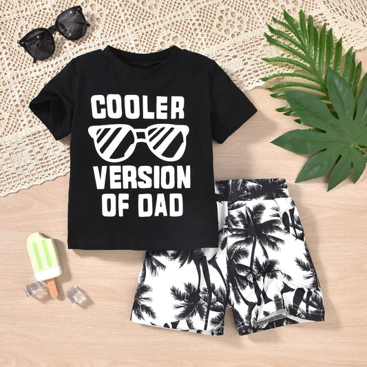 fioukiay 4T Black Toddler Boys Sring Summer Shorts Set Boys Letter Printed Palm Leaf Clothes Outfit