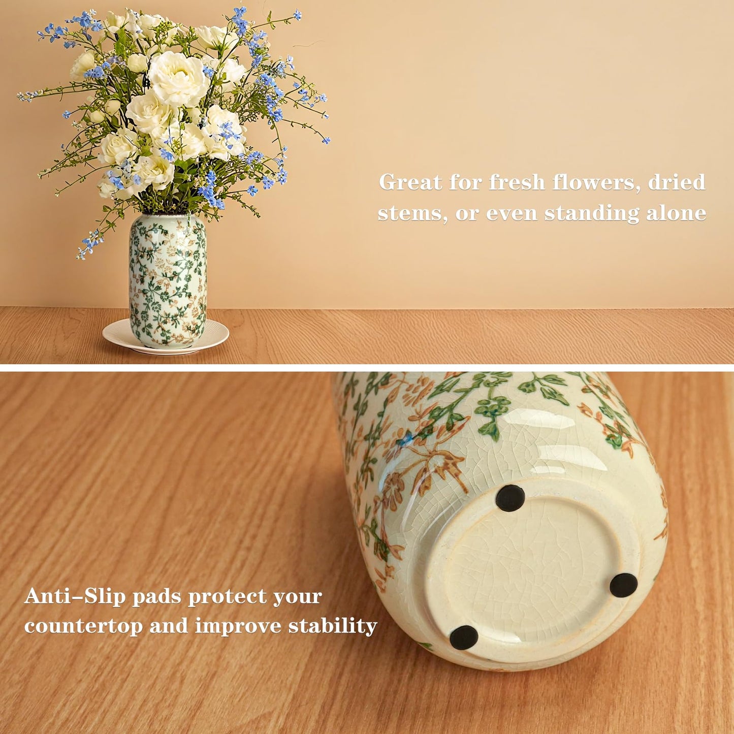 Ceramic Vase for Flowers – Modern Small Ribbed Textured Flower Vase for Home Decor, Pampas Grass, Decorative, Farmhouse, Coffee Table, Kitchen Centerpieces, Bookshelf and Home Living (White)