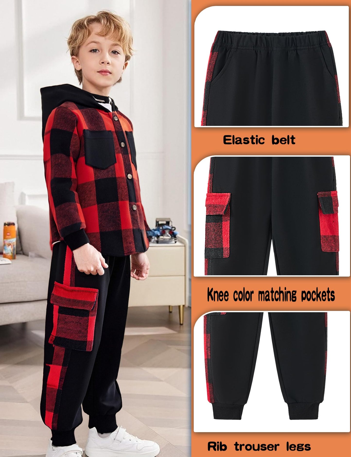 Auiopila Kids Toddler Boy Clothes Plaid Hooded Shirt White T-shirt Top and Solid Color Pants 3Pcs Winter Boys Outfits