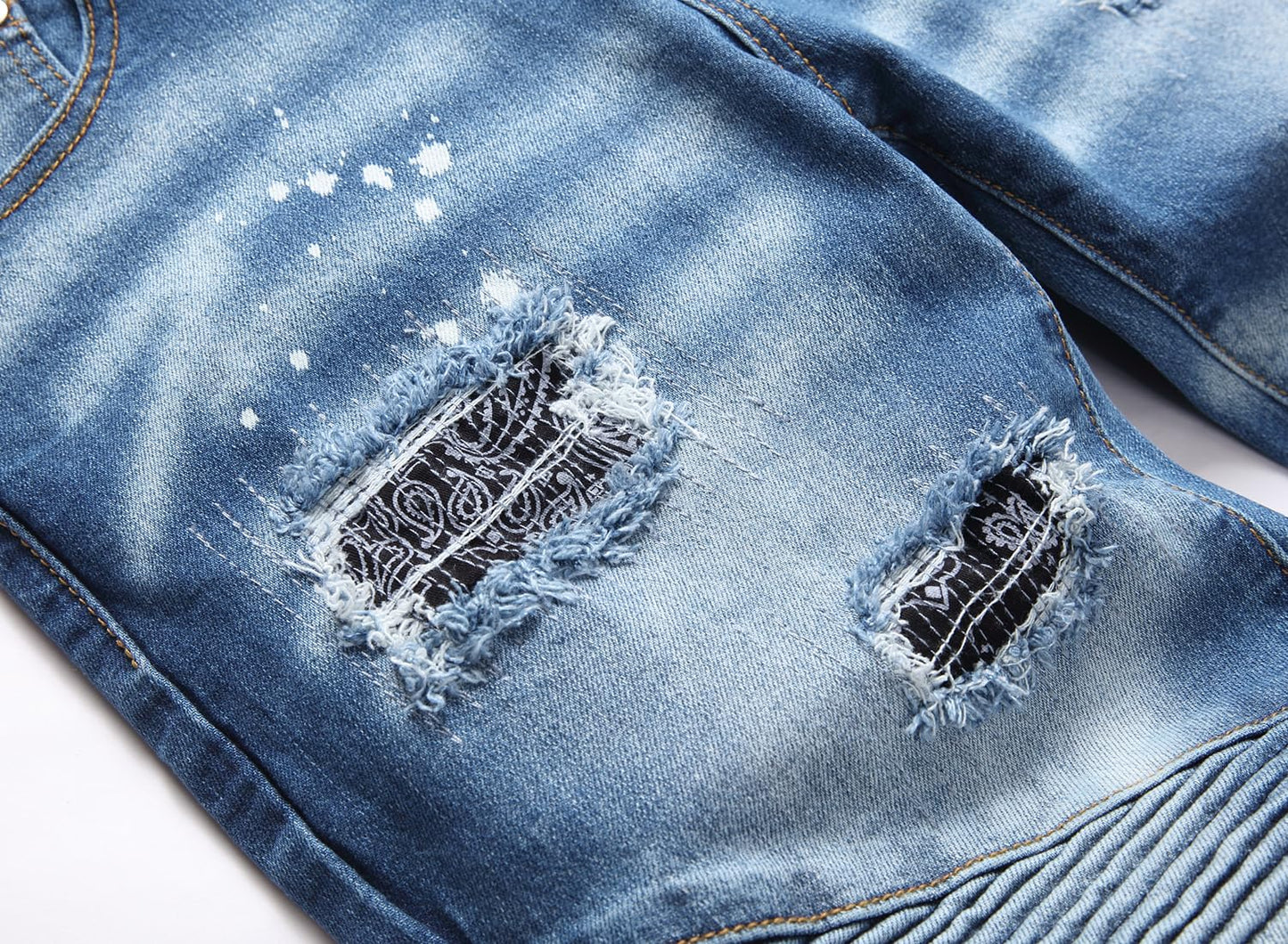 AITITIA Men's Biker Zipper Deco Washed Straight Fit Jeans (40, 002 Light Blue)