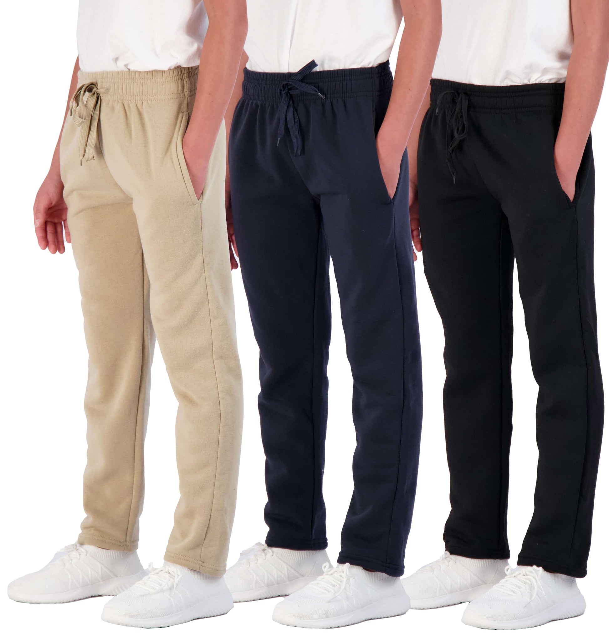 Real Essentials 3 Pack: Boys Tech Fleece Jogger Active Sweatpants with Pockets