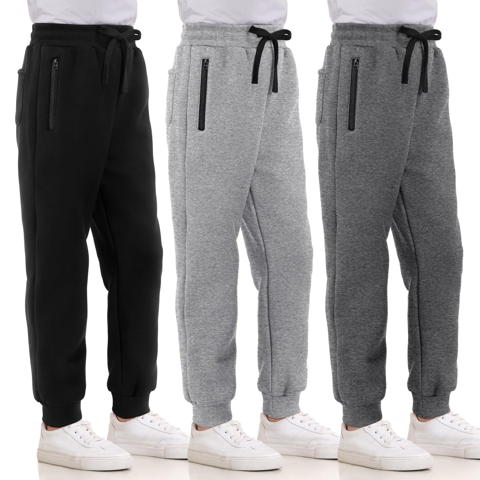 Real Essentials 3 Pack: Boys Tech Fleece Jogger Active Sweatpants with Pockets