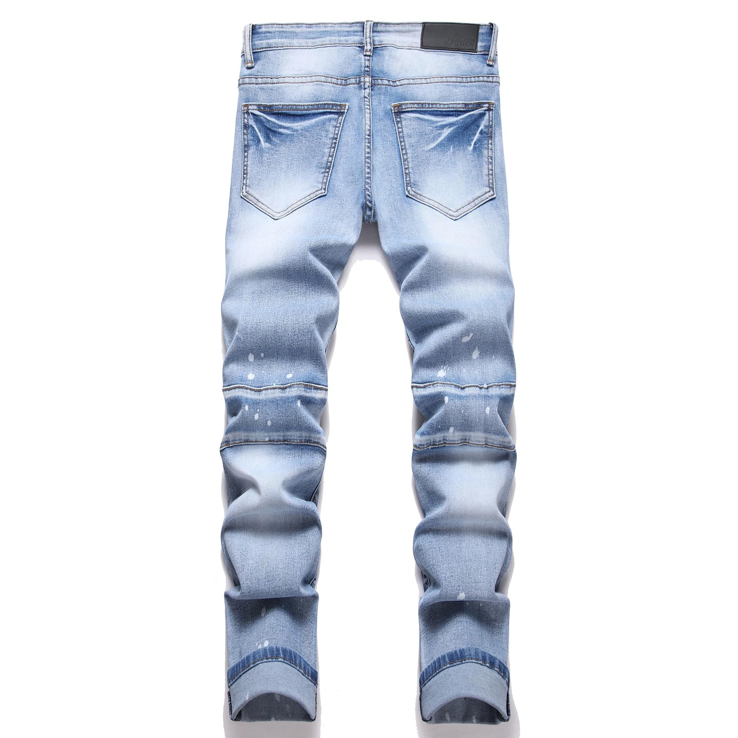 AITITIA Men's Biker Zipper Deco Washed Straight Fit Jeans (40, 002 Light Blue)