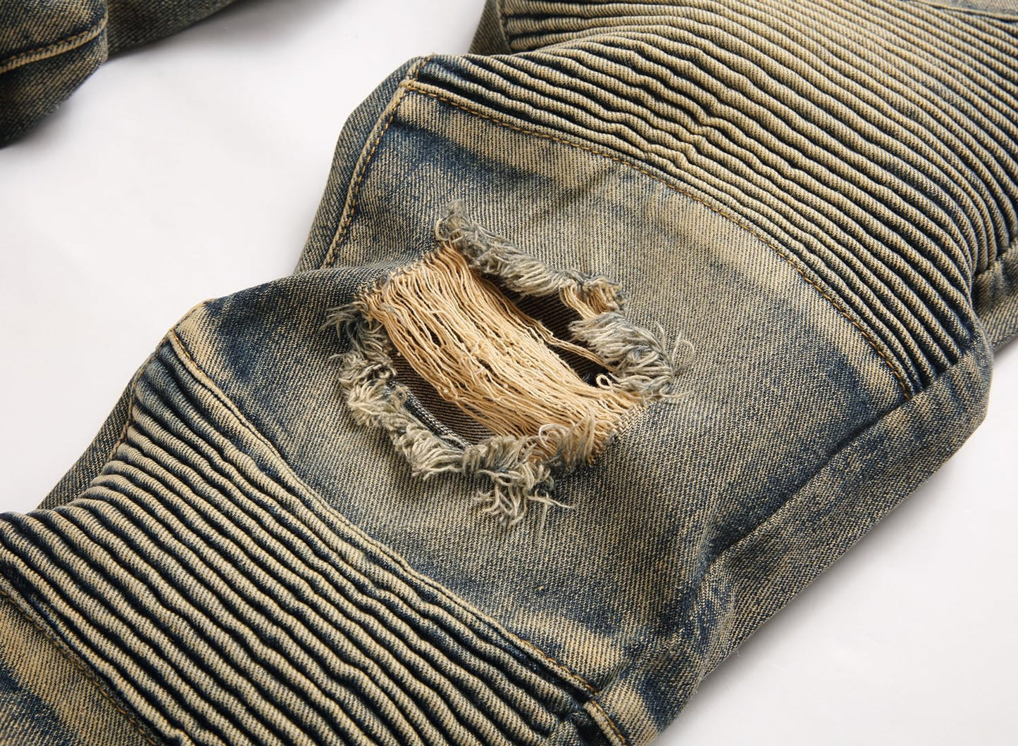 AITITIA Men's Biker Zipper Deco Washed Straight Fit Jeans (40, 002 Light Blue)