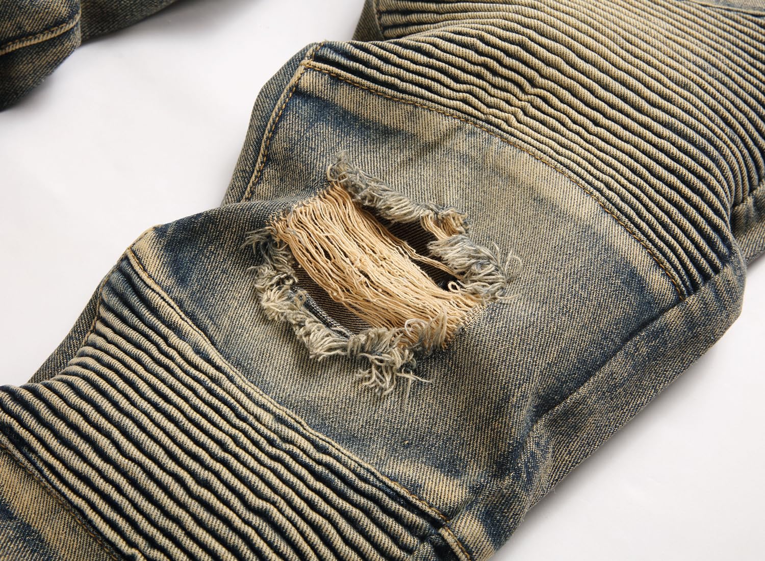 AITITIA Men's Biker Zipper Deco Washed Straight Fit Jeans (40, 002 Light Blue)