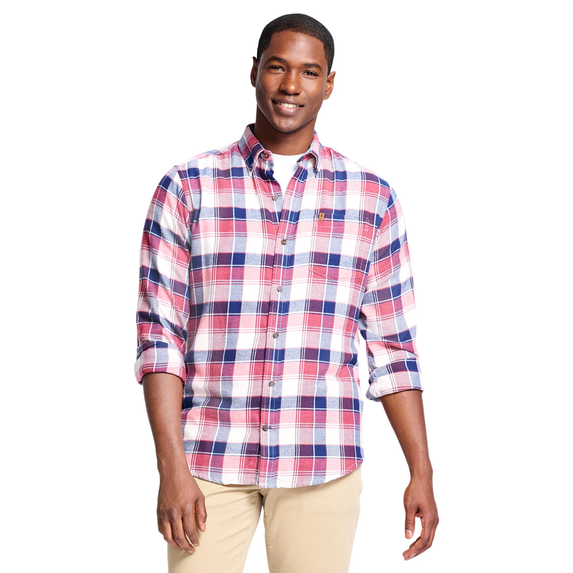 IZOD Men's Stratton Flannel Long Sleeve Button Down Shirt, Asphalt, S
