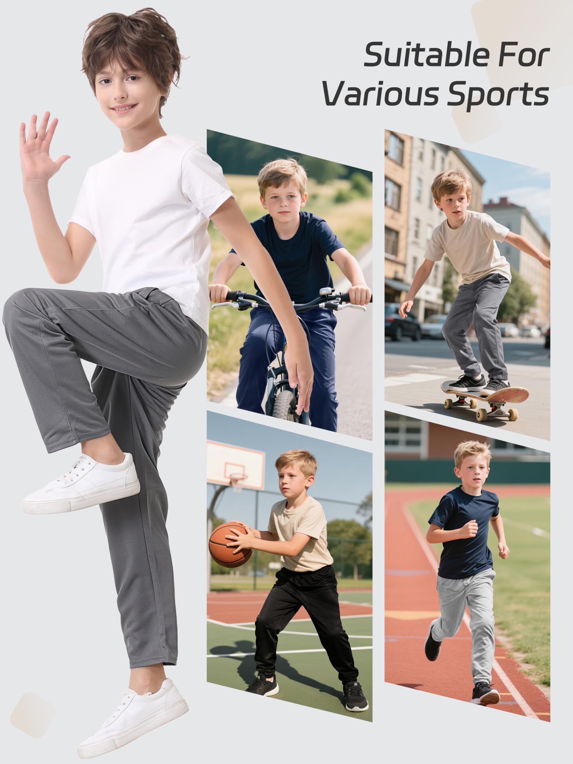 4 Pack Boys Mesh Lightweight Sweatpants, Thin Open Bottom Athletic Sweatpants for Boys.