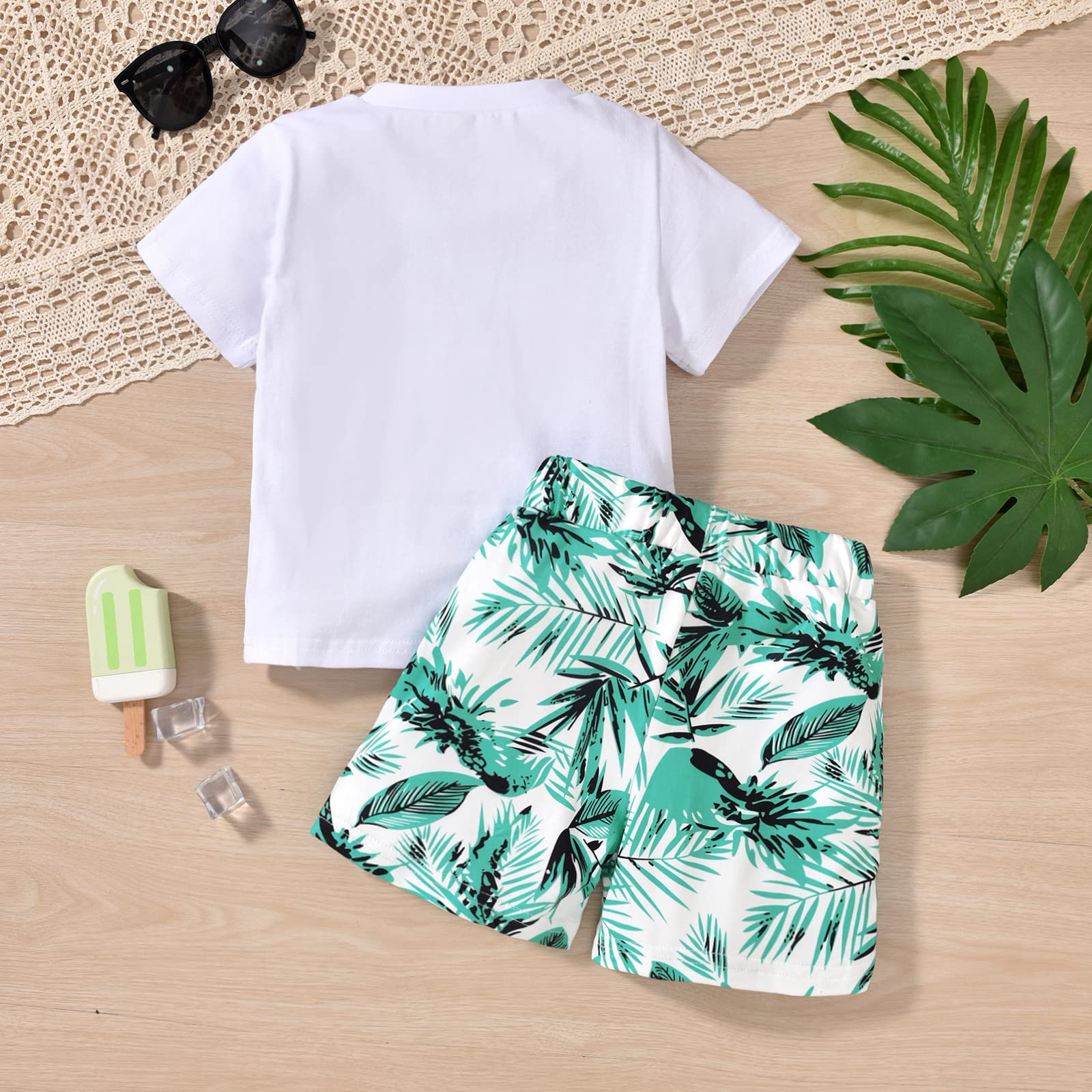 fioukiay 4T Black Toddler Boys Sring Summer Shorts Set Boys Letter Printed Palm Leaf Clothes Outfit