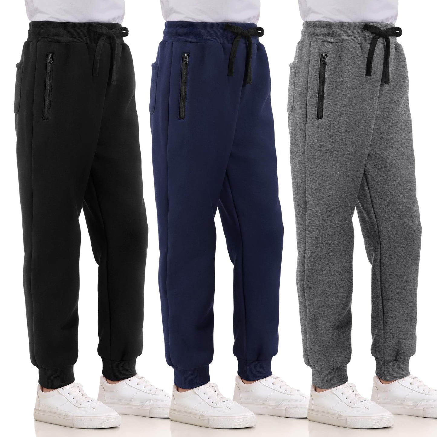 Real Essentials 3 Pack: Boys Tech Fleece Jogger Active Sweatpants with Pockets