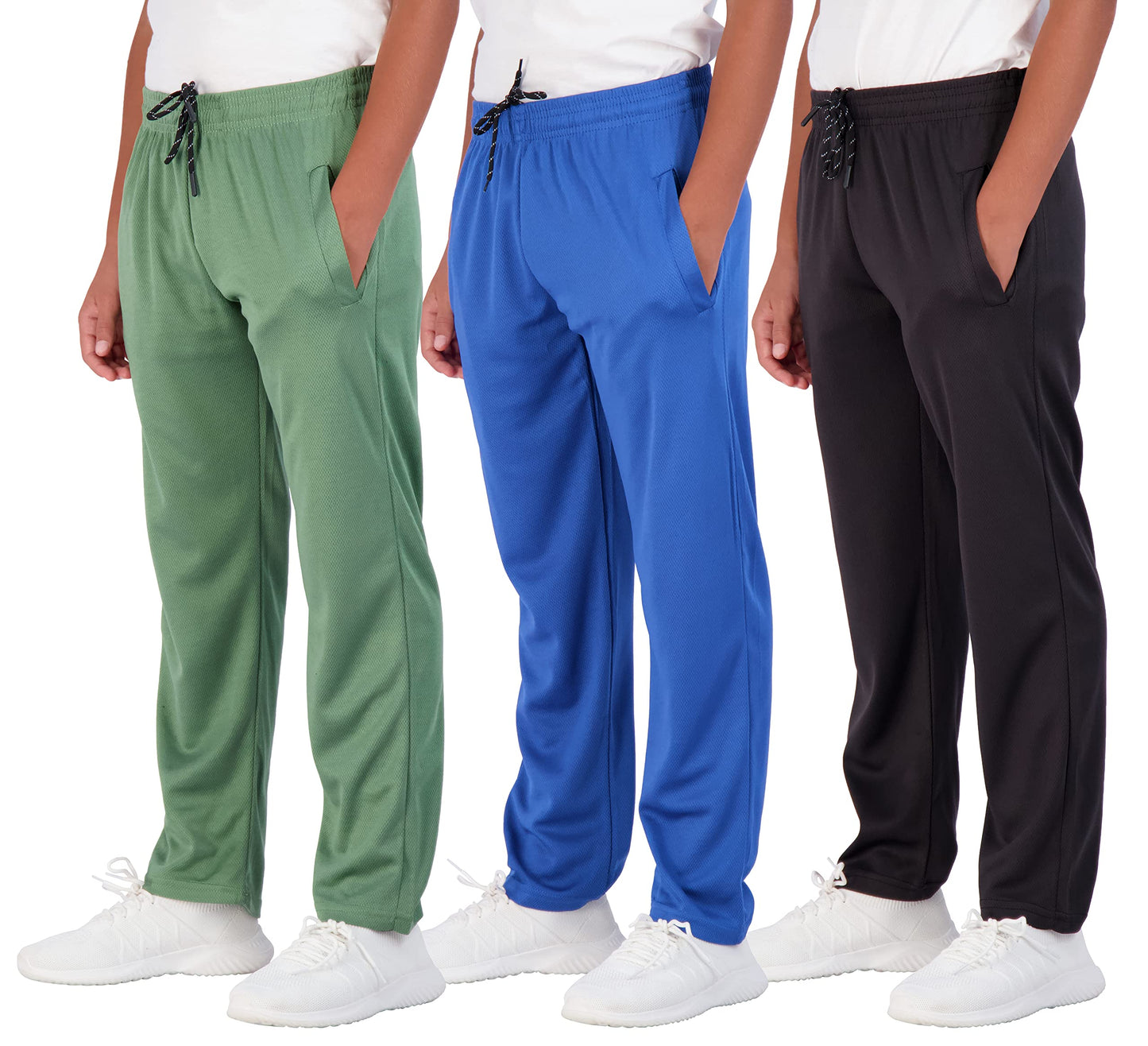Real Essentials 3 Pack: Boys' Mesh Open Bottom Active Sweatpants 