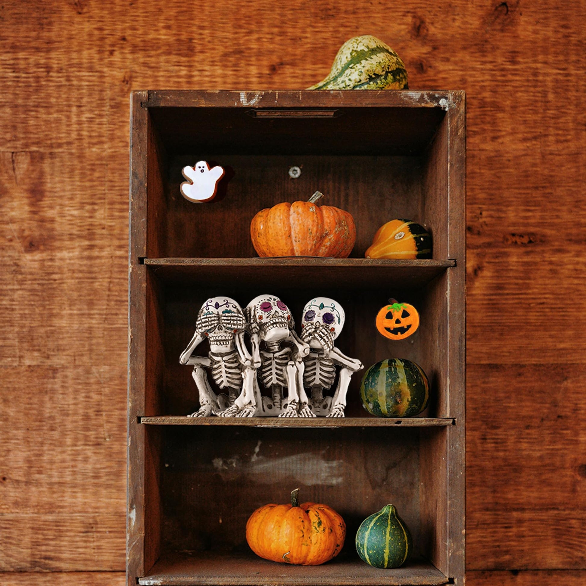 Rezpuao Skeletons Statue Hear See Speak No Evil Baby Halloween Figurines 