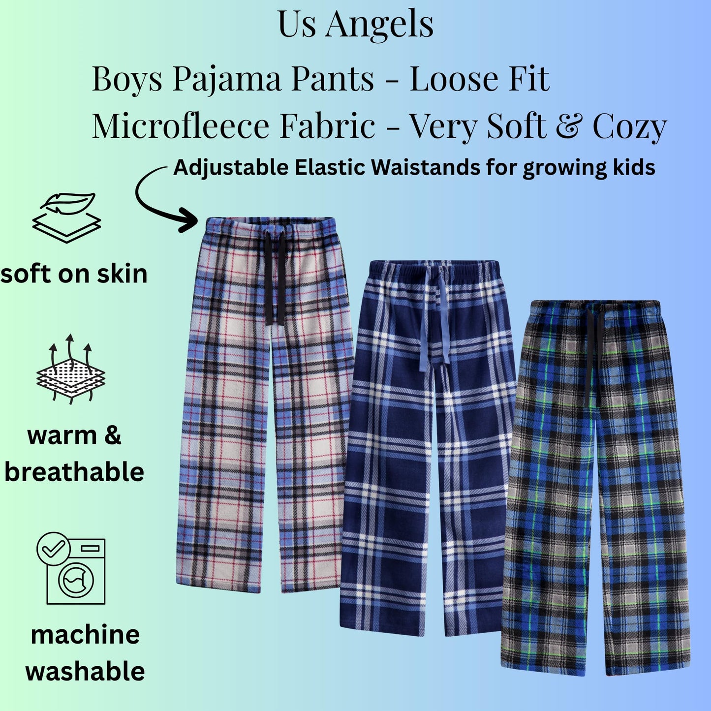 US Angels Boys Pajama Pants - 3 Pack, Boys' Sleepwear.