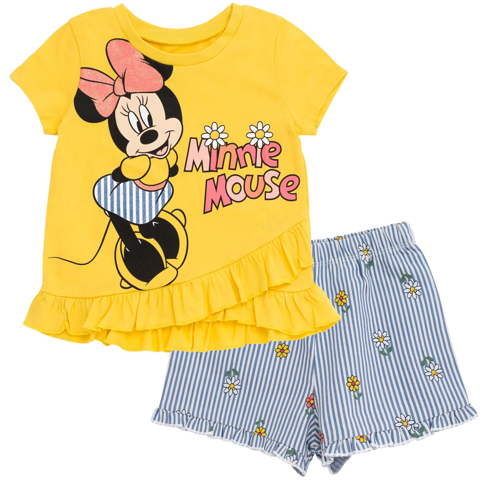 Disney Minnie Mouse Toddler Girls Graphic T-Shirt and Shorts Outfit Set Light Pink/Light Blue 3T