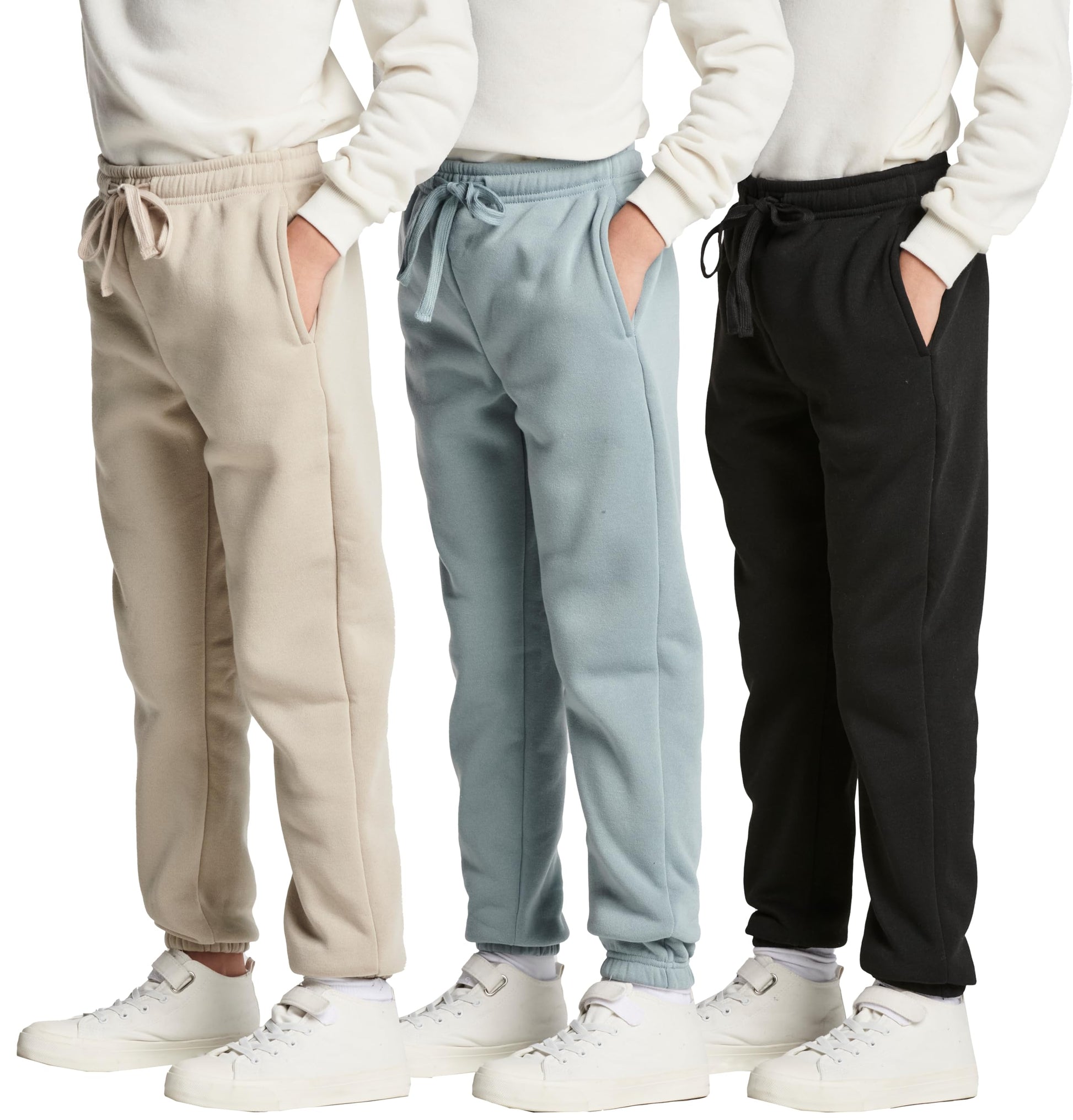 Real Essentials 3 Pack: Boys Tech Fleece Jogger Active Sweatpants with Pockets