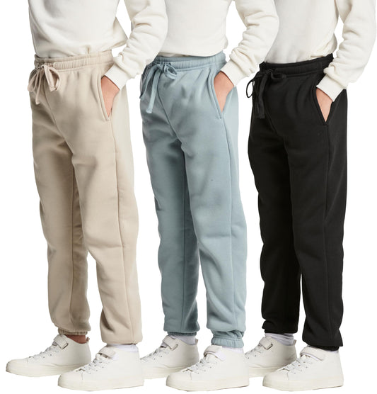 Real Essentials 3 Pack: Boys Tech Fleece Jogger Active Sweatpants with Pockets
