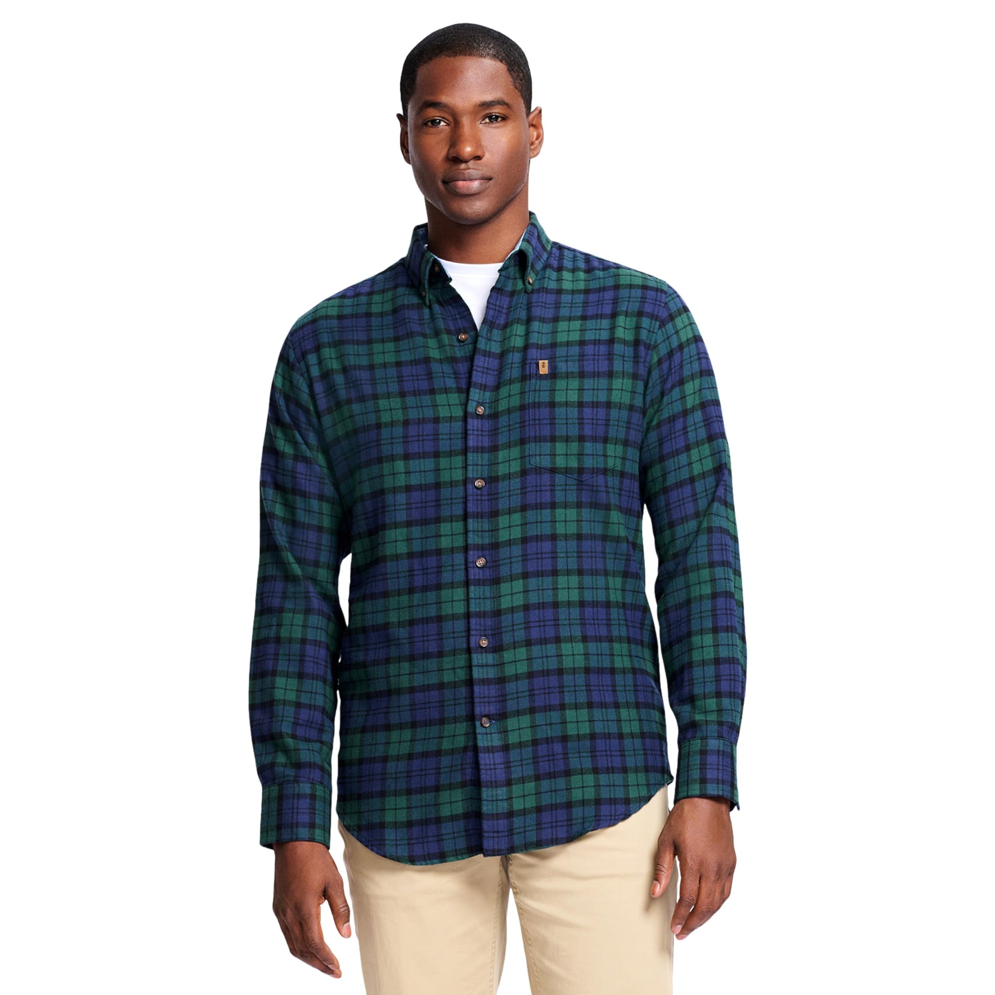 IZOD Men's Stratton Flannel Long Sleeve Button Down Shirt, Asphalt, S