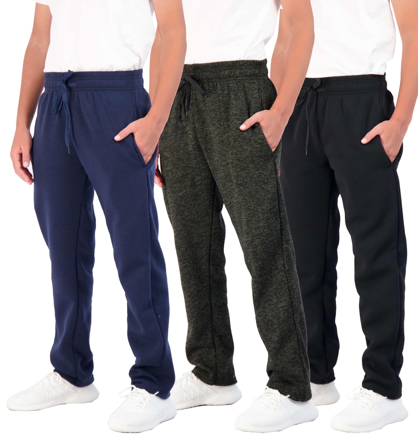 Real Essentials 3 Pack: Boys Tech Fleece Jogger Active Sweatpants with Pockets