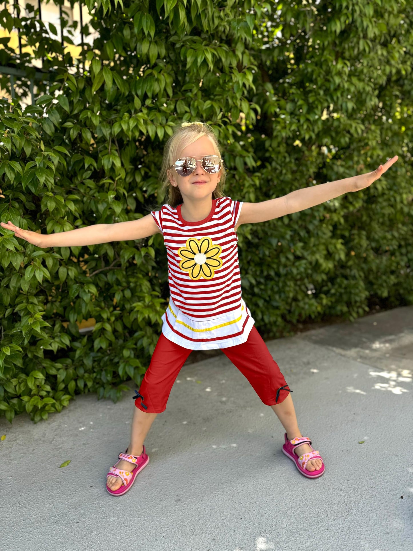 LUKYCILD Baby Girls Summer Clothes Casual Clothing Suit Short Sleeve Striped T-Shirt +Pants