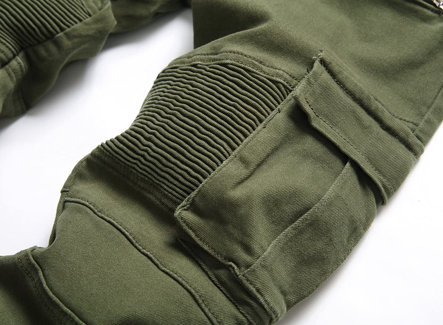 AITITIA Men's Biker Zipper Deco Washed Straight Fit Jeans (40, 002 Light Blue)